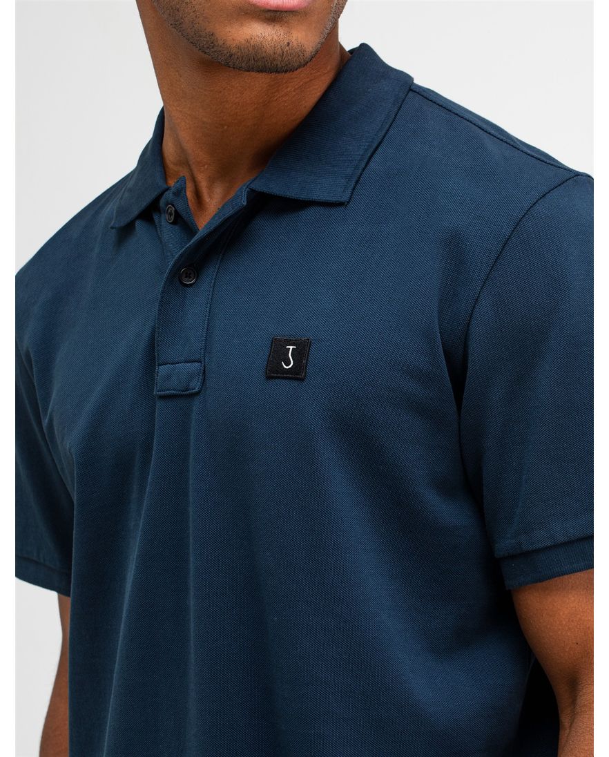 Butcher of Blue polo effen donkerblauw katoen