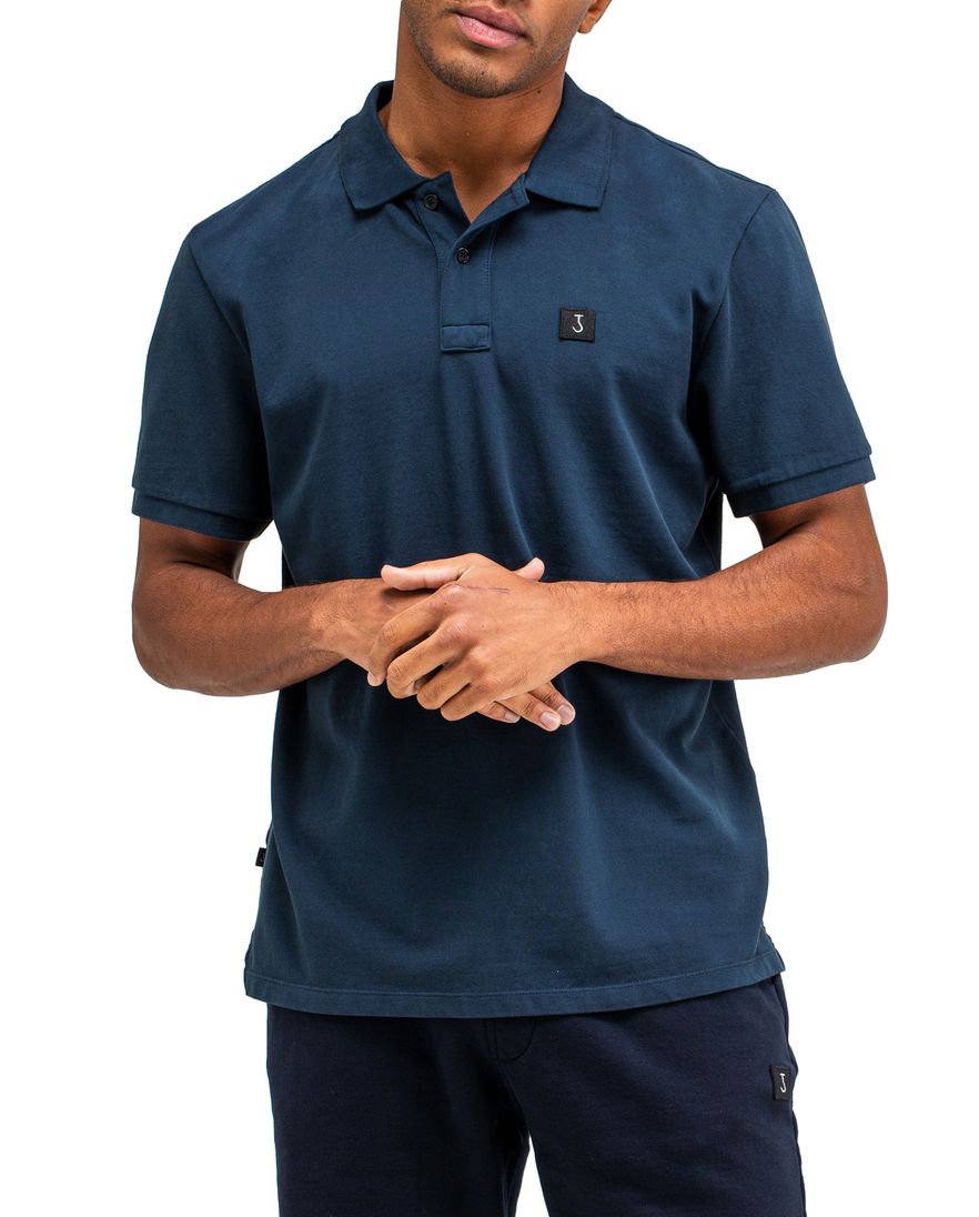 Butcher of Blue polo effen donkerblauw katoen