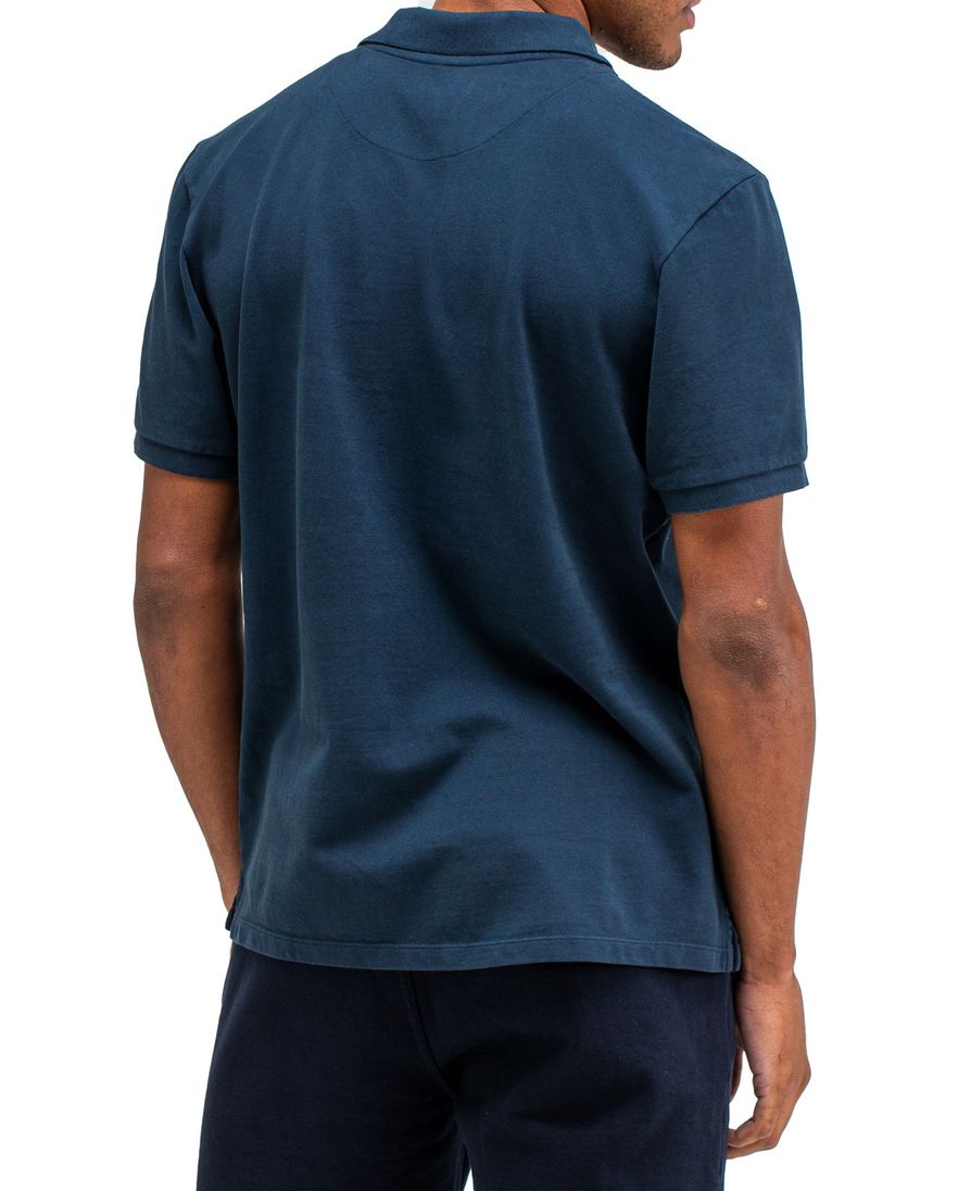 Butcher of Blue polo effen donkerblauw katoen