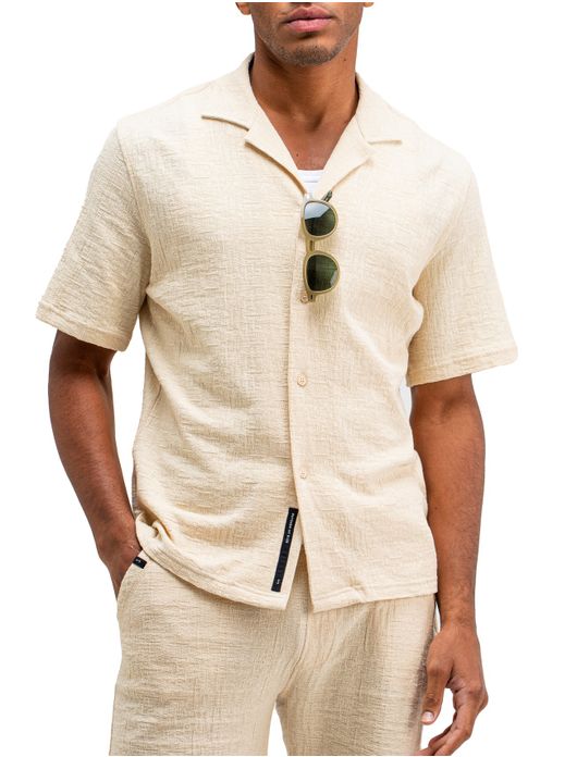 Butcher of Blue overhemd korte mouw beige