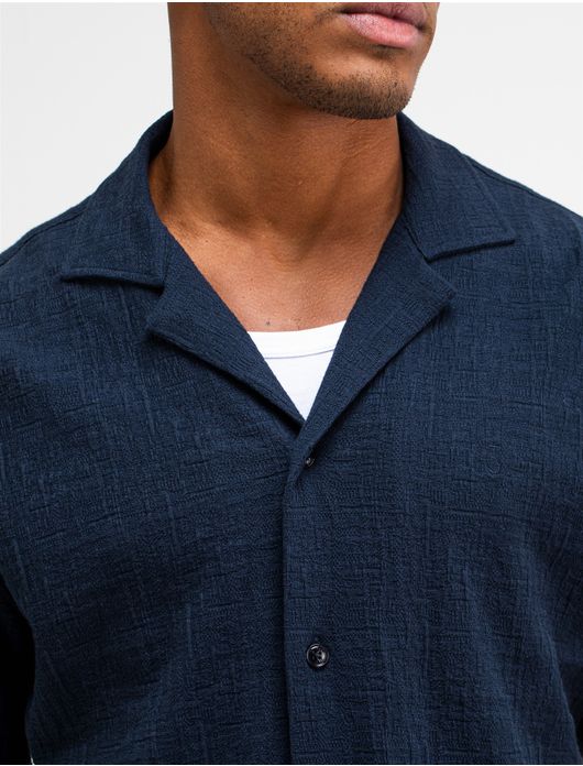 Butcher of Blue overhemd korte mouw donkerblauw