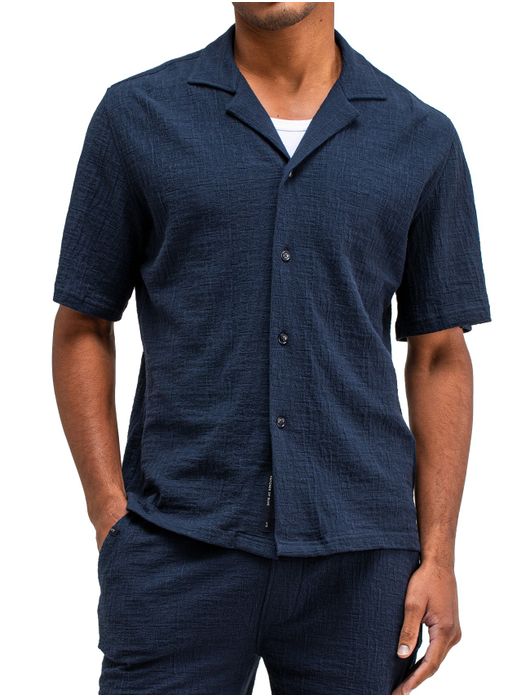 Butcher of Blue overhemd korte mouw donkerblauw