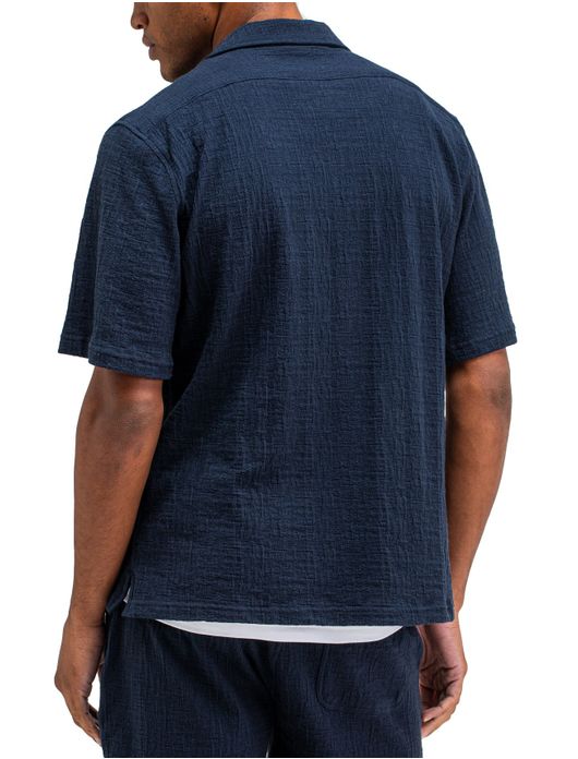 Butcher of Blue overhemd korte mouw donkerblauw