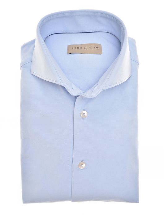 John Miller overhemd lichtblauw mouwlengte 7 tailored fit effen