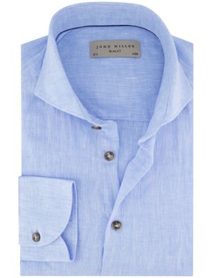 John Miller John Miller overhemd Slim Fit lichtblauw linnen cutaway boord