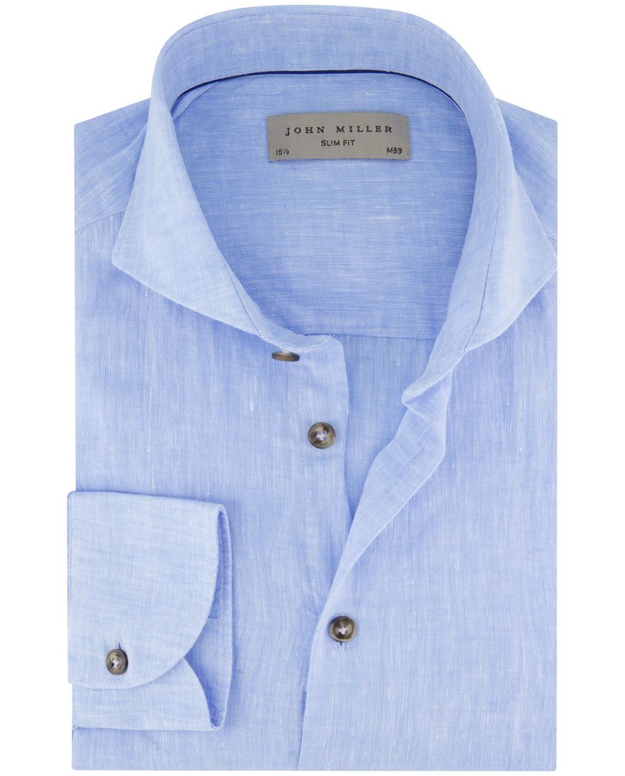 John Miller Slim Fit overhemd lichtblauw 100% linnen