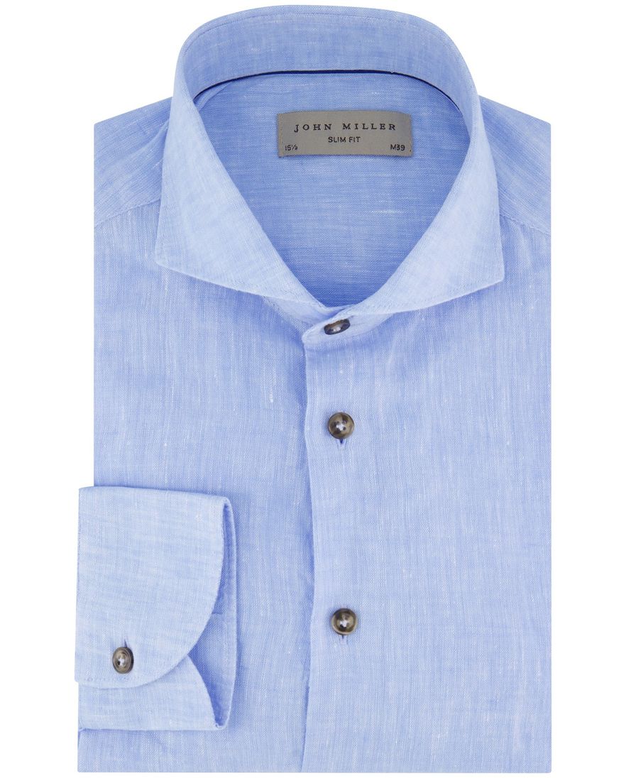 John Miller Slim Fit overhemd lichtblauw 100% linnen