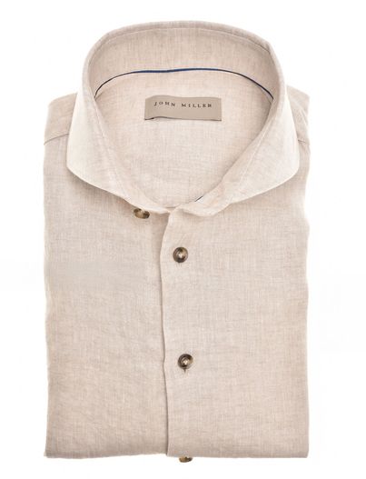 John Miller John Miller 100% linnen overhemd bruin tailored fit