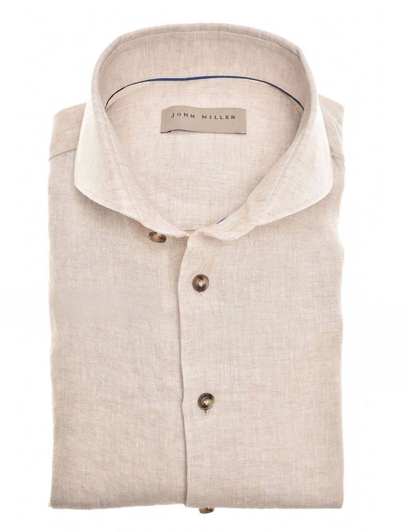 John Miller 100% linnen overhemd bruin tailored fit