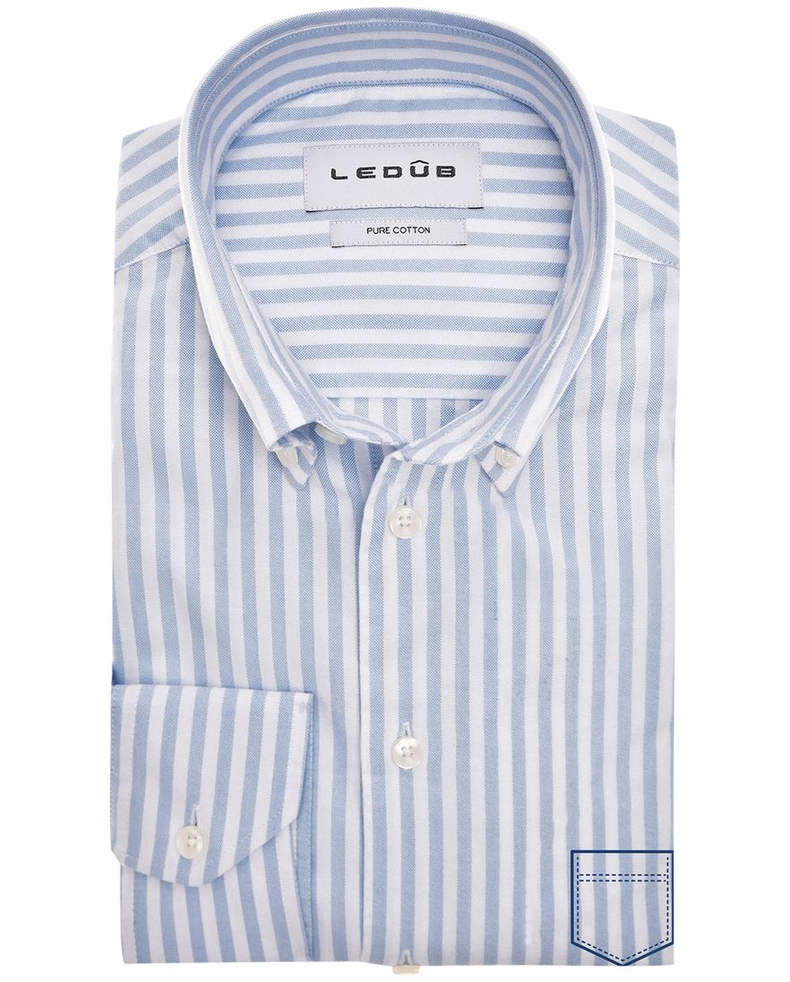 Ledub overhemd normale fit blauw gestreept katoen