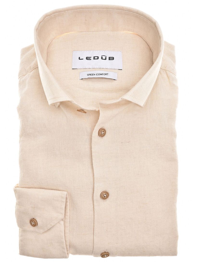 linnen Ledub overhemd lichtbruin effen normale fit