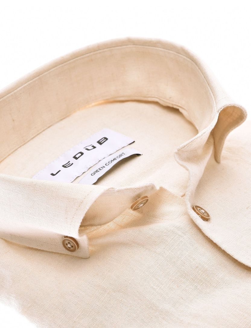 linnen Ledub overhemd lichtbruin effen normale fit