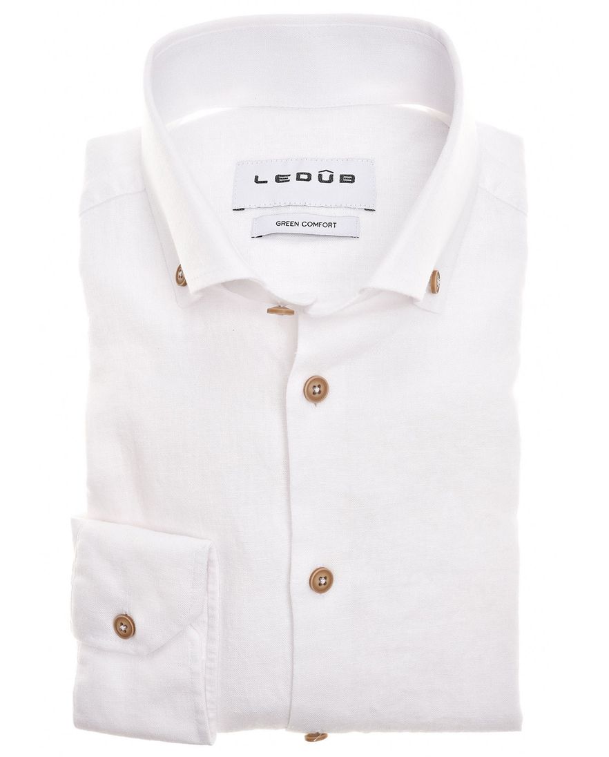 Ledub overhemd effen wit normale fit linnen