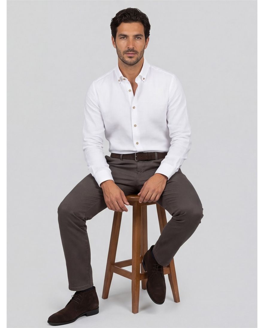 Ledub overhemd effen wit normale fit linnen