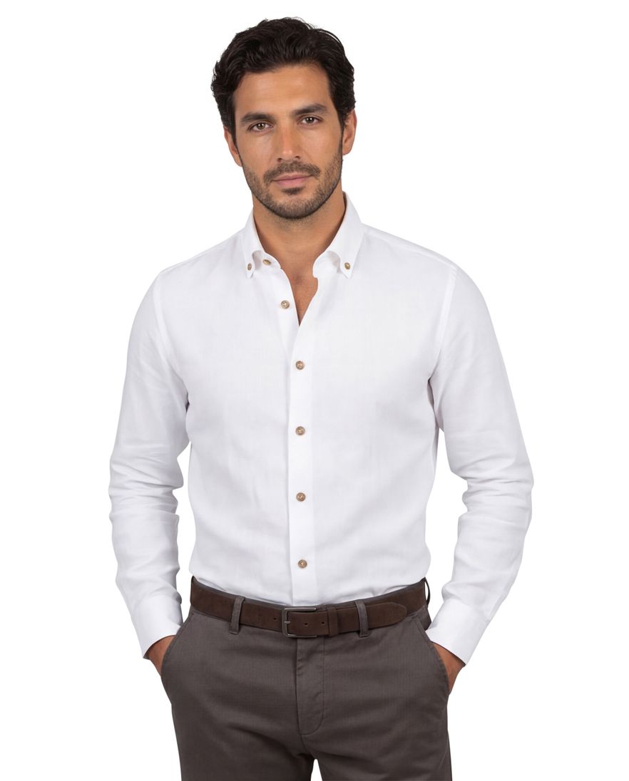 Ledub overhemd effen wit normale fit linnen