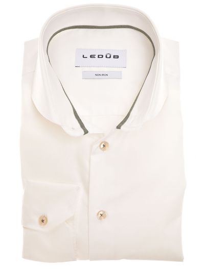 Ledub katoenen Ledub overhemd effen creme normale fit