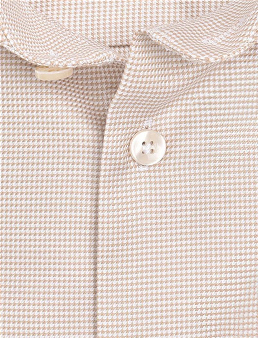 John Miller overhemd bruin geprint Tailored Fit strijkvrij