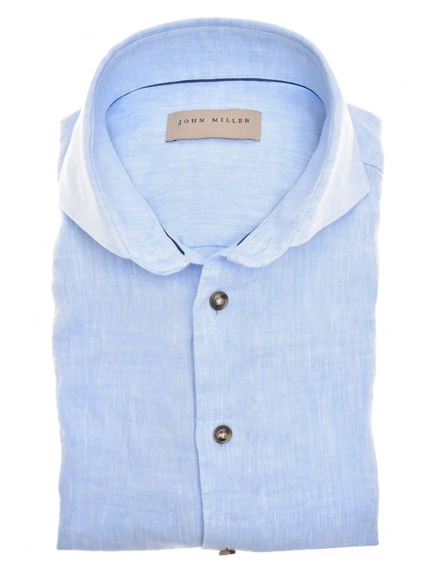 John Miller Tailored Fit business overhemd lichtblauw linnen