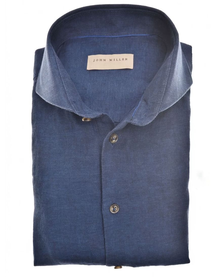 John Miller Tailored Fit business overhemd donkerblauw linnen