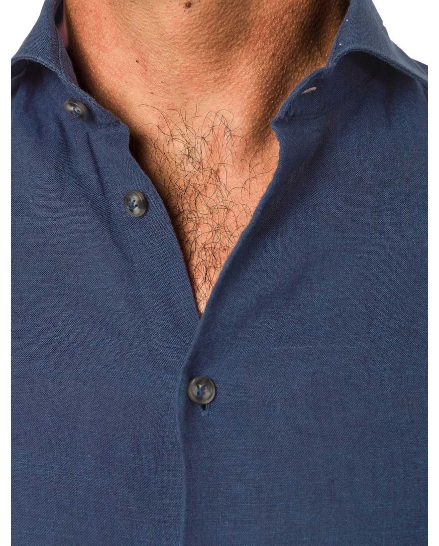 John Miller Tailored Fit business overhemd donkerblauw linnen