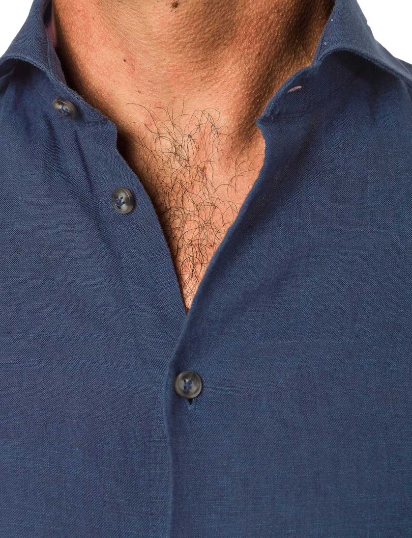 Linnen overhemd John Miller Tailored Fit donkerblauw