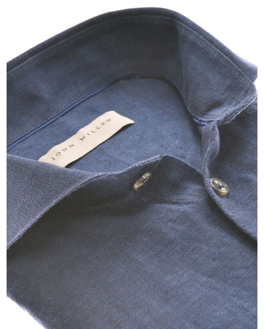 John Miller Tailored Fit business overhemd donkerblauw linnen