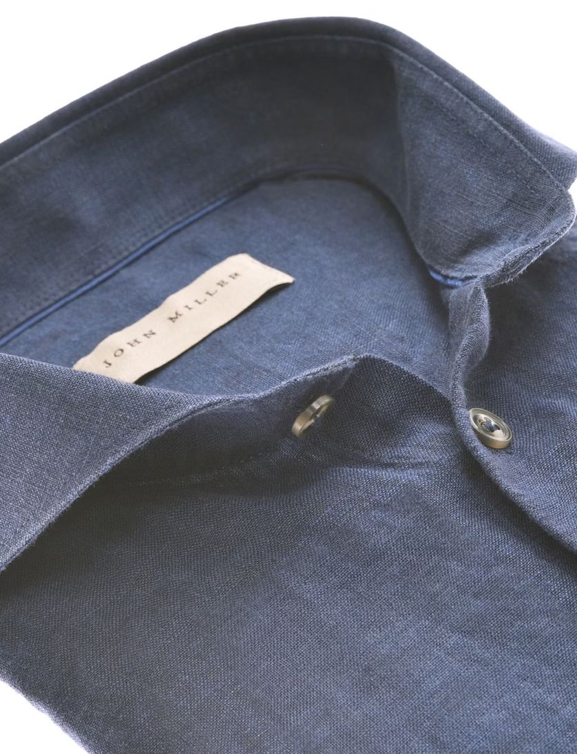 Linnen overhemd John Miller Tailored Fit donkerblauw