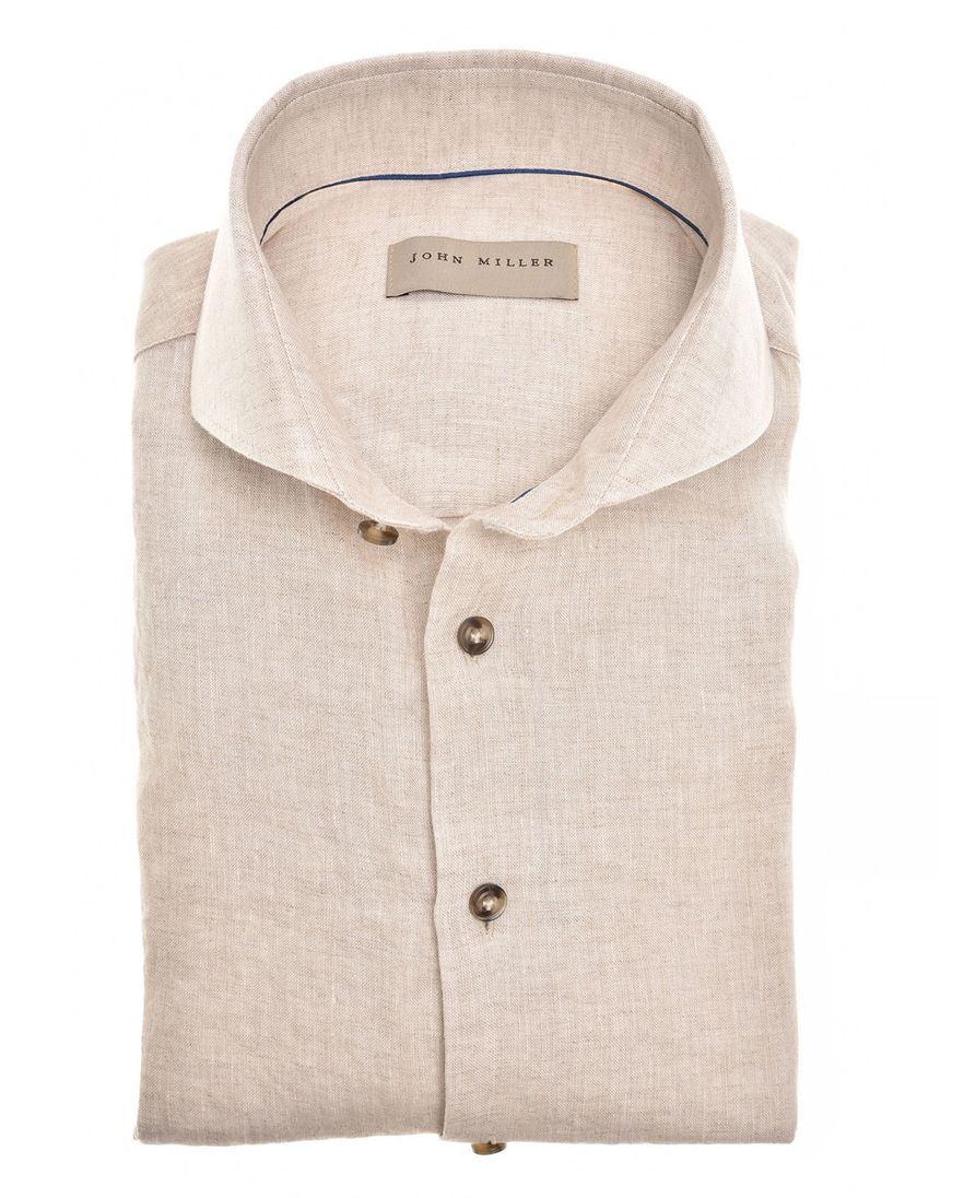 John Miller Tailored Fit overhemd bruin 100% linnen