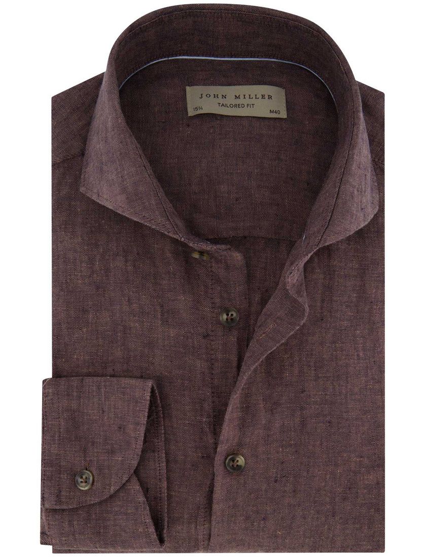 overhemd John Miller Taliored Fit bruin linnen