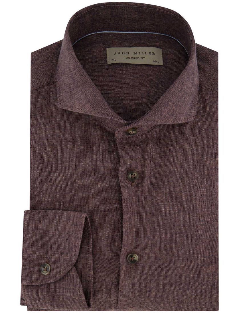 overhemd John Miller Taliored Fit bruin linnen