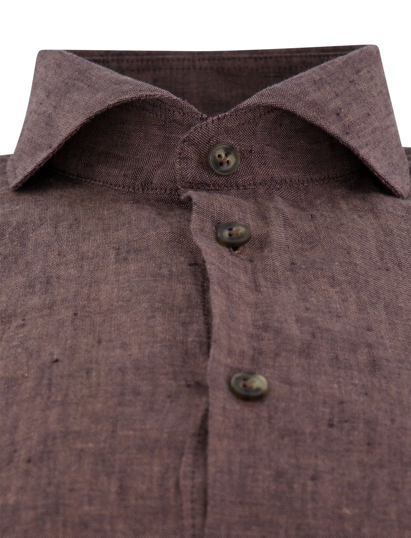 overhemd John Miller Taliored Fit bruin linnen