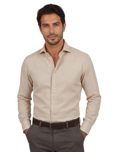 John Miller overhemd John Miller Tailored Fit beige katoen
