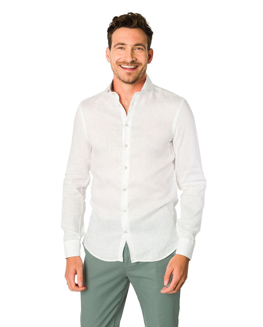 John Miller overhemd wit effen Tailored Fit cutaway boord