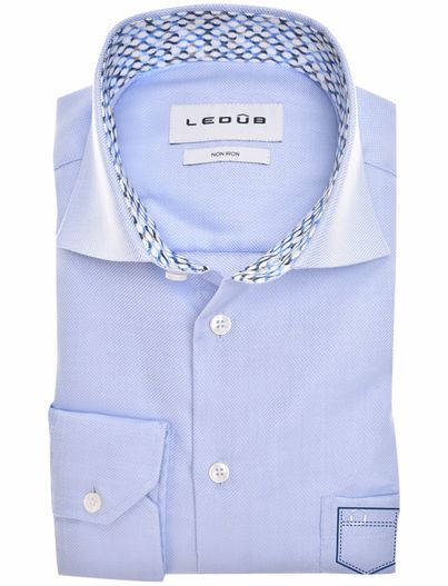 Ledub Ledub overhemd Modern Fit effen lichtblauw mouwlengte 7