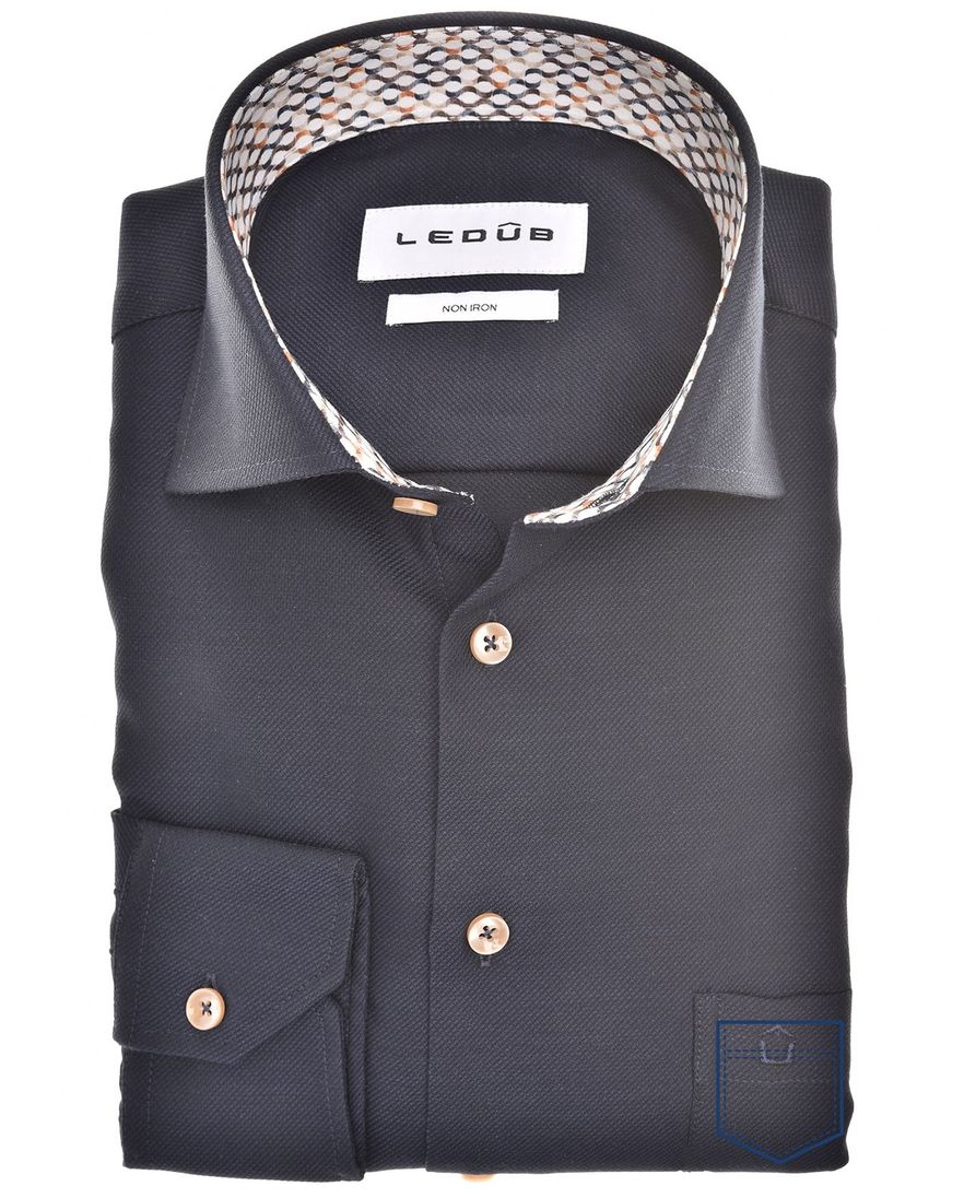 Ledub overhemd effen donkerblauw mouwlengte 7 katoen