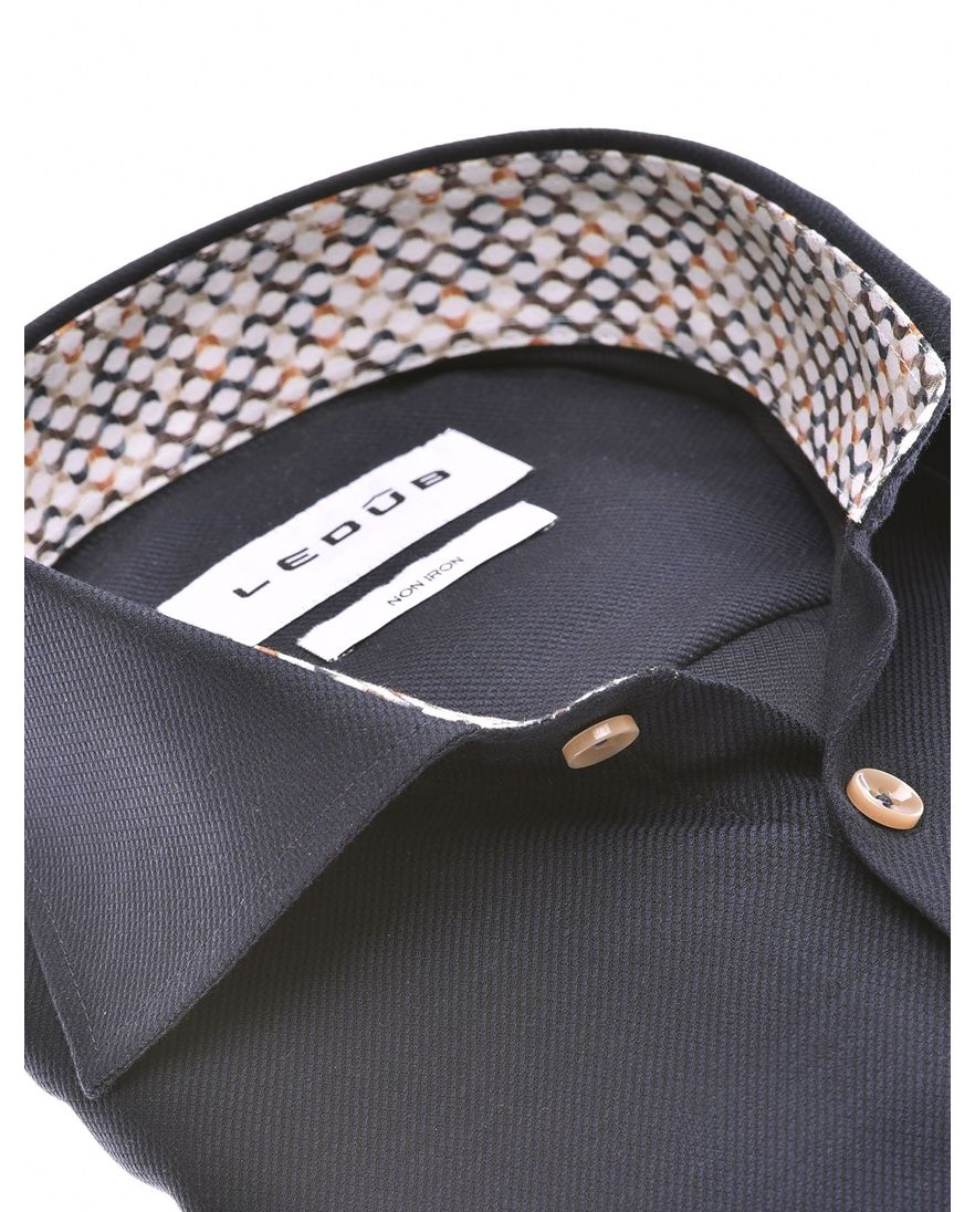 Ledub overhemd effen donkerblauw mouwlengte 7 katoen