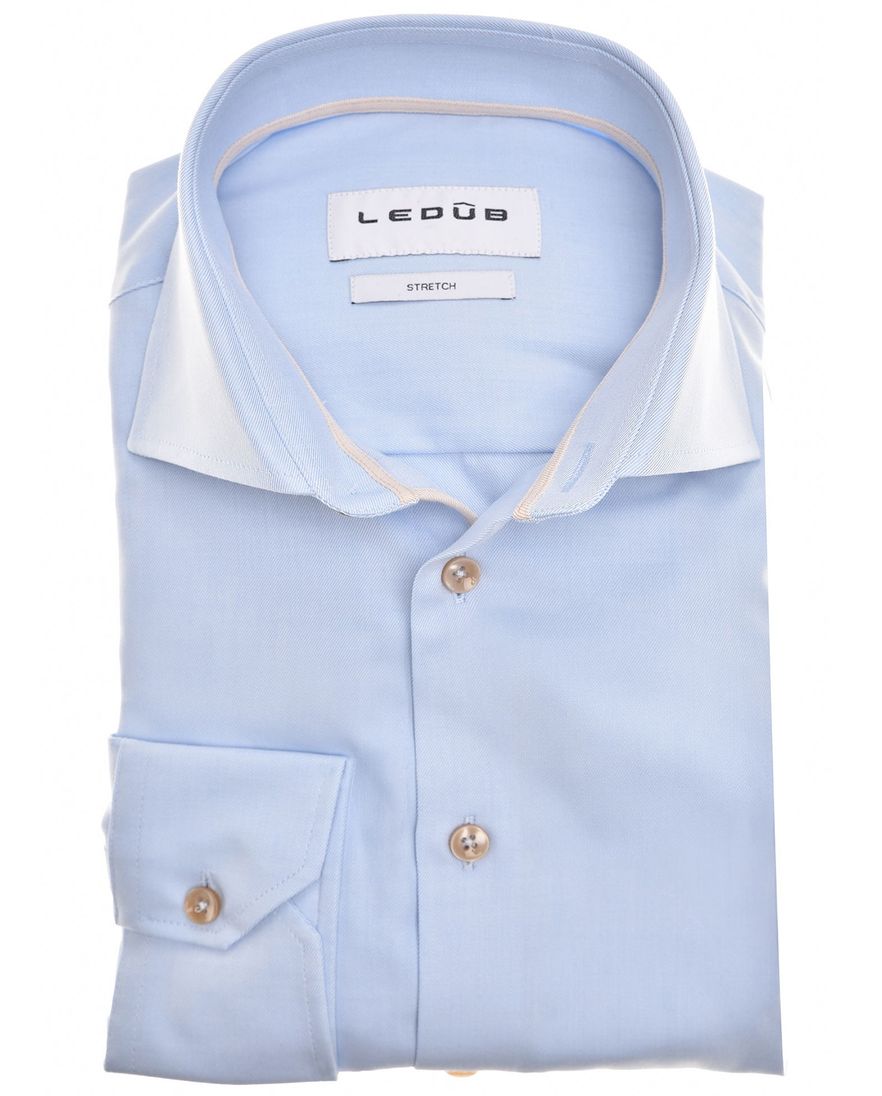 Ledub overhemd normale fit lichtblauw katoen mouwlengte 7