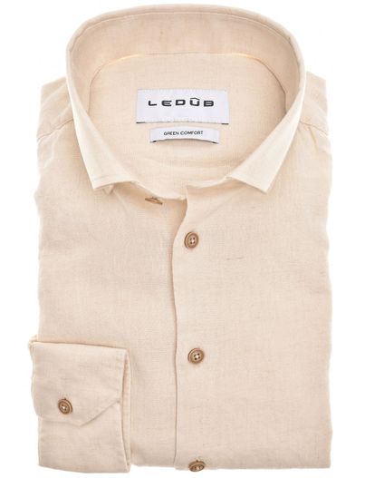 Ledub Ledub overhemd mouwlengte 7 effen lichtbruin normale fit