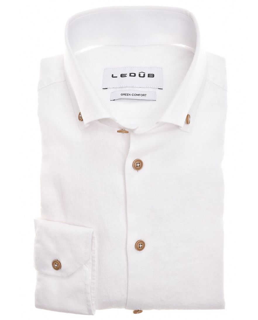 Ledub overhemd mouwlengte 7 wit effen normale fit