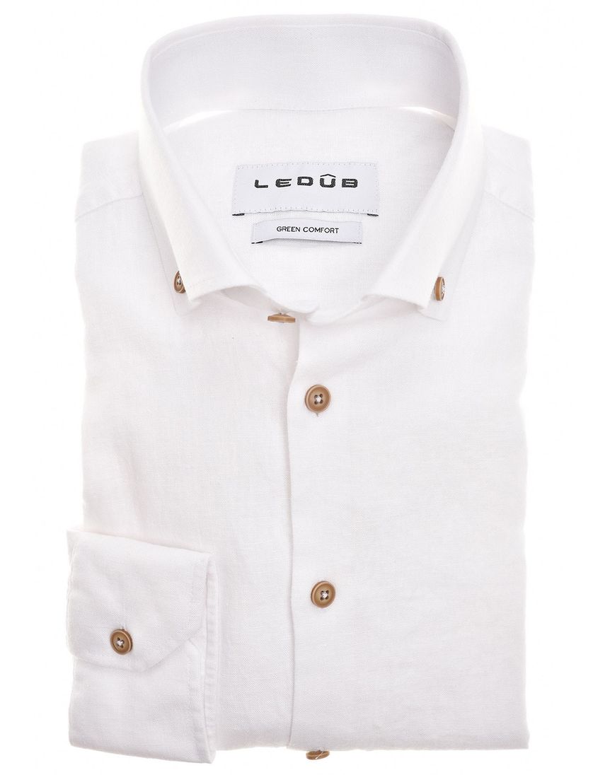 linnen Ledub overhemd mouwlengte 7 wit effen normale fit