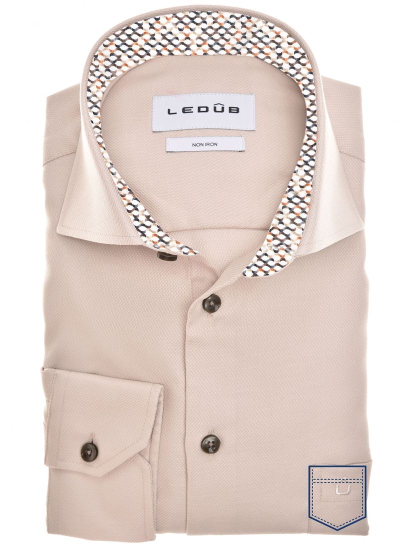 katoenen Ledub overhemd Modern Fit effen lichtbruin