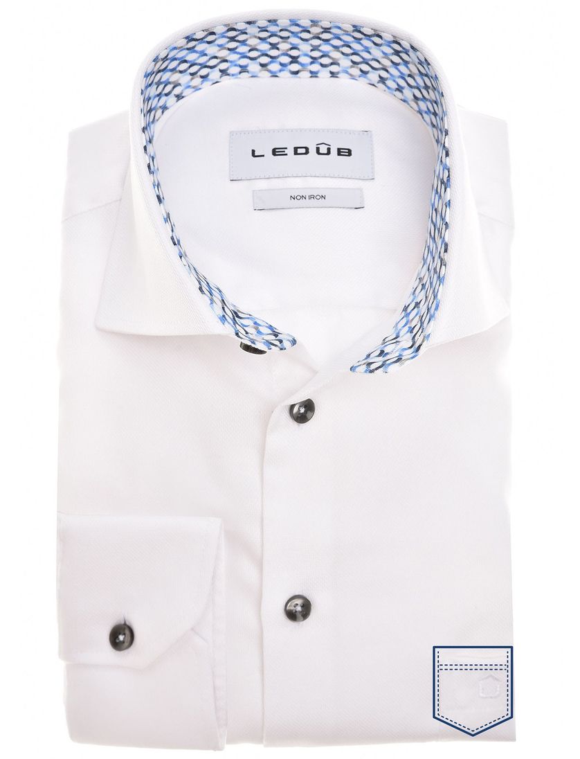 katoenen Ledub overhemd normale fit effen wit