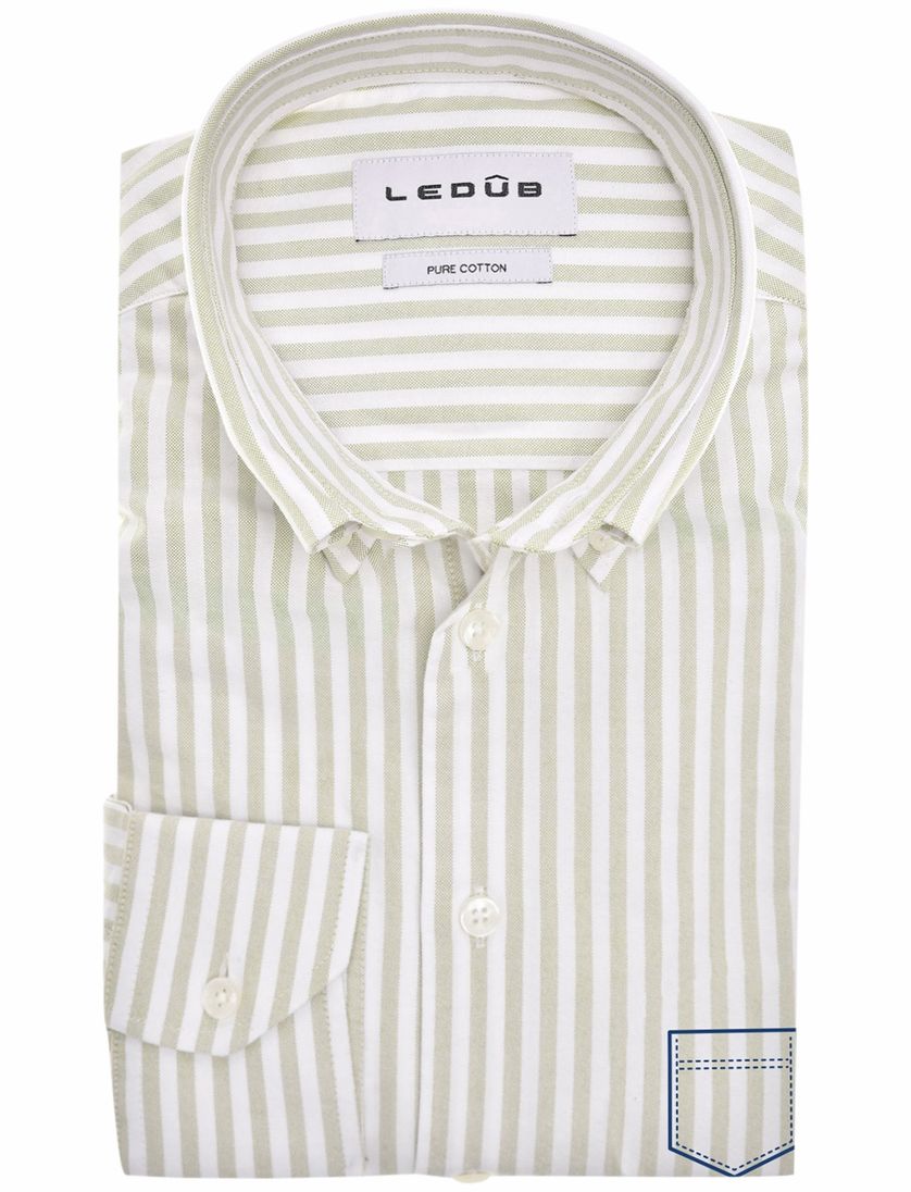 katoenen Ledub overhemd normale fit lichtgroen gestreept