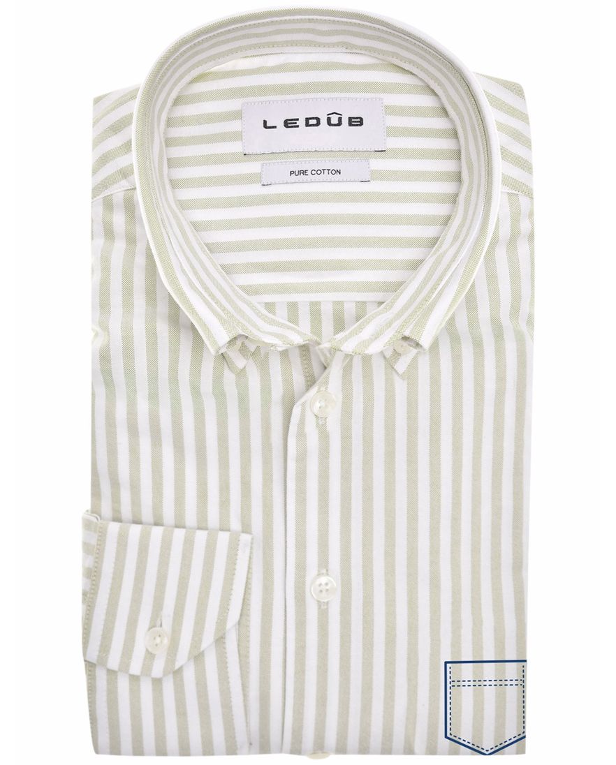 Ledub overhemd normale fit lichtgroen gestreept katoen