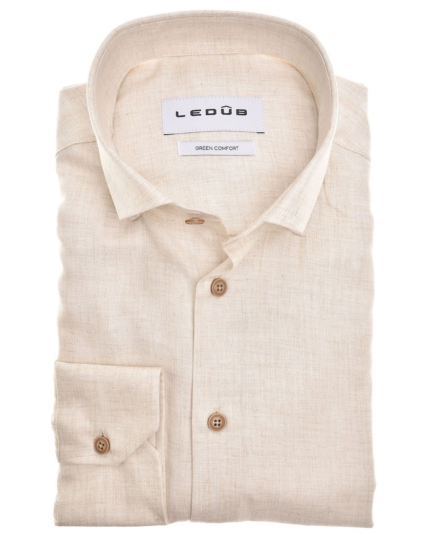 Ledub overhemd beige effen normale fit viscose