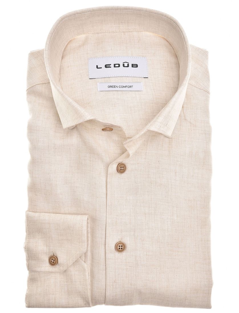 viscose Ledub overhemd effen beige normale fit