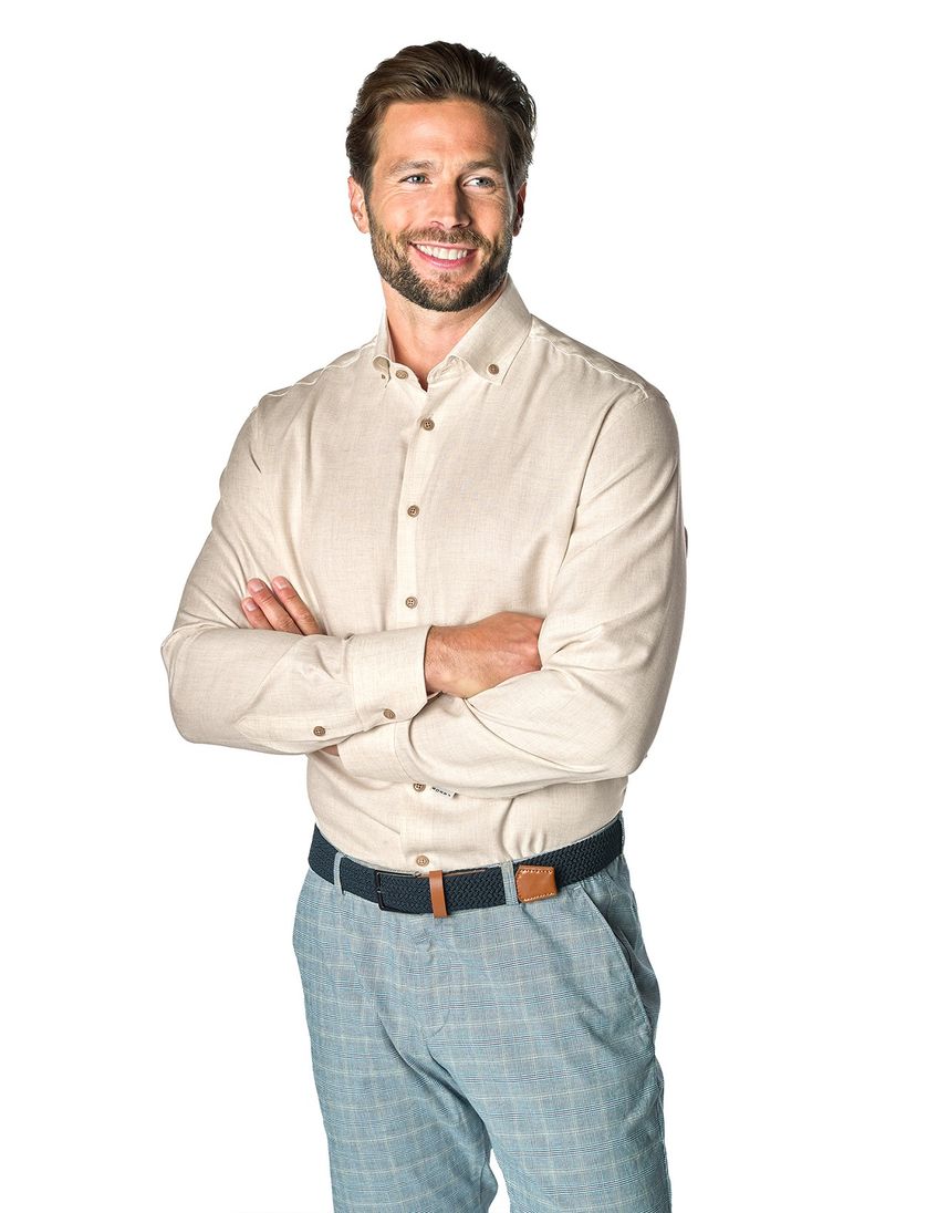 viscose Ledub overhemd effen beige normale fit