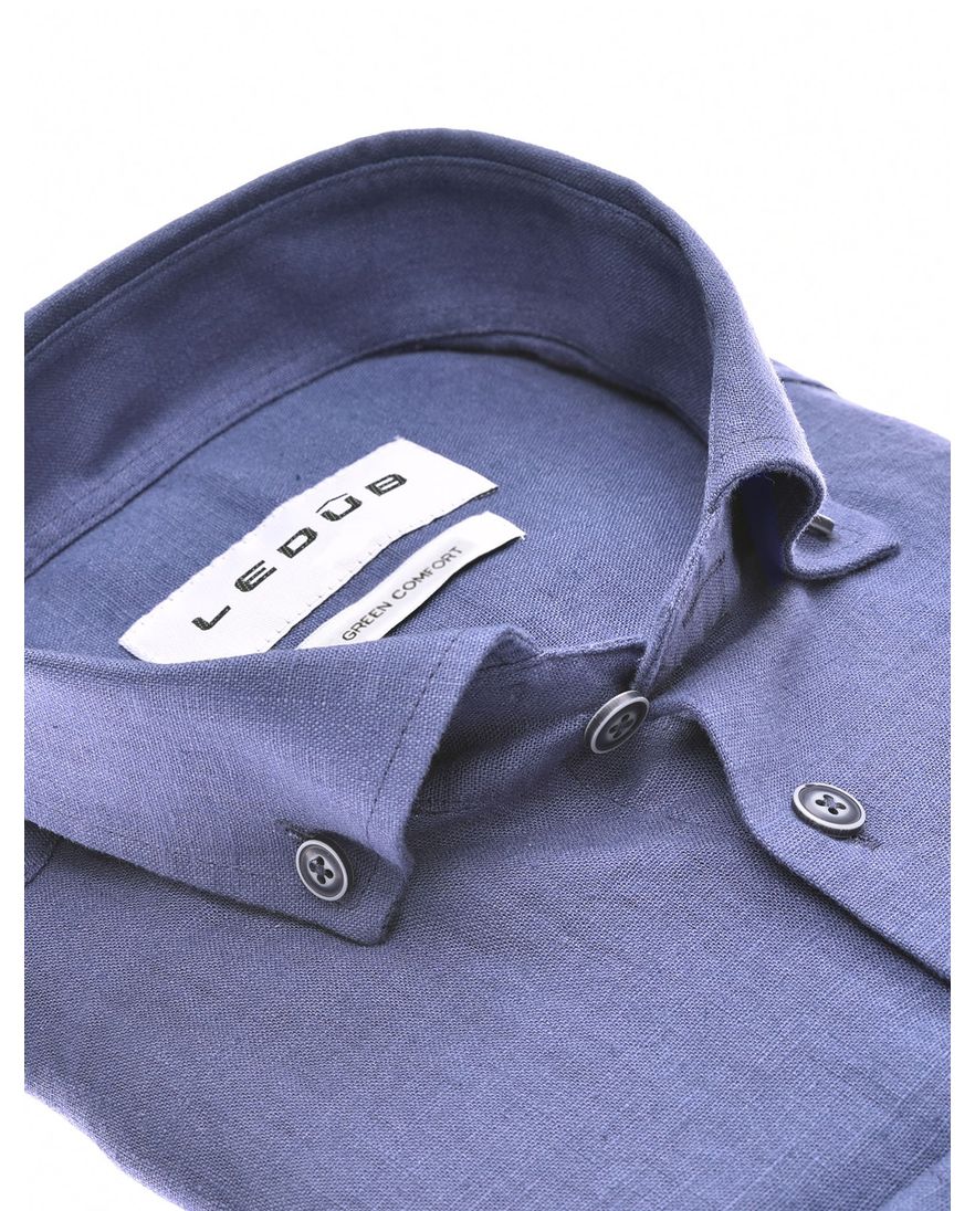 Ledub overhemd effen donkerblauw normale fit linnen