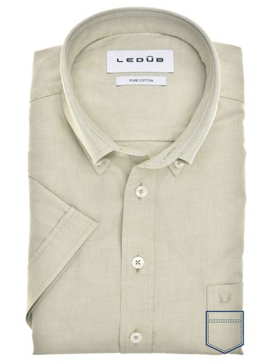 Ledub Ledub overhemd korte mouw effen lichtgroen normale fit