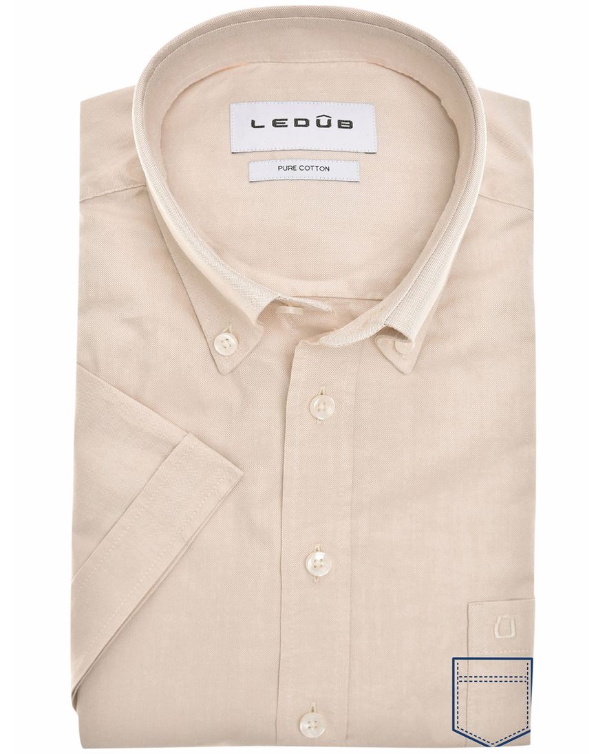 Ledub overhemd korte mouw lichtbruin normale fit katoen